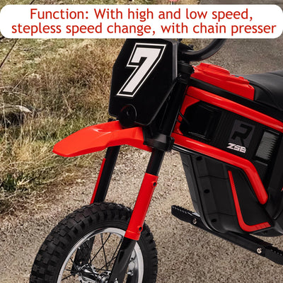 Garvee Ride - T Series: 24V-10A 350W Ride On Electric Dirt Bike For Kids Ages 13+, 14.29MPH, 3-Speed - Red-7