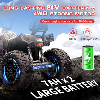 Garvee Ride - P Series: 24V Kids ATV, Ride on Car 4WD Quad Electric Vehicle, 4x80W Powerful Engine, with 7AHx2 Large Battery, Accelerator Handle, EVA Tire, Full Metal Suspension, LED Light, Bluetooth&Music - Blake