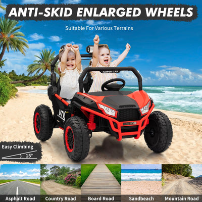 Garvee Ride - P Series: 24V 2 Seater Ride On Car, XXXL Off-Road Utv for Kids w/Metal Frame, 20 Inch Wide Seat, 400W Electric Vehicle Toy Car w/Pop Music, 3 Speeds for Boys and Girls,Red