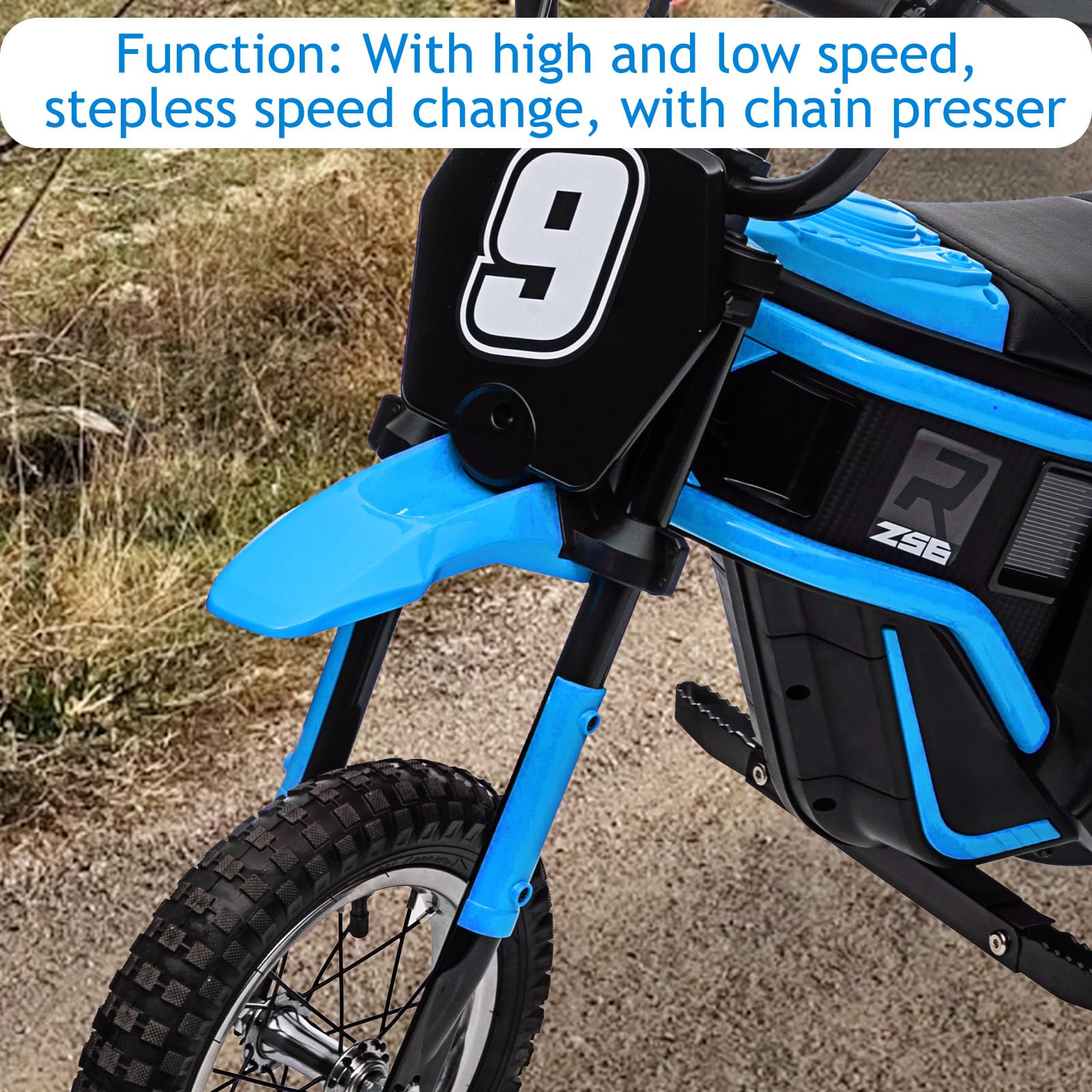 Garvee Ride - T Series: 24V-10A 350W Ride On Electric Dirt Bike For Kids Ages 13+, 14.29MPH, 3-Speed - Blue-9