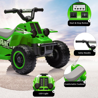 Garvee Ride - P Series: 6V Kids Ride On Electric Quad ATV, Ride Car with LED Headlights, Ride-On Toy for Toddlers 1-3 Boys & Girls with Music, Forward & Reverse - Green