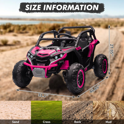 Garvee Ride - P Series: 24V Ride On Utv For Kids,2 Seater 4WD Electric Truck With Remote Control, High And Low Speed Adjustment, Led Lights, 4 Shock Absorbersm,One Click Start, Music Player(Rose)