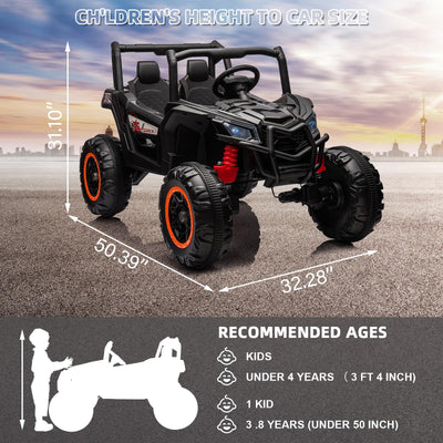 Garvee Ride - P Series: 24V 2-Seater Ride-On UTV: 4WD, Remote Control, Metal Frame, EVA Wheels, LED Lights, Spring Suspension, for Ages 3+ - Black