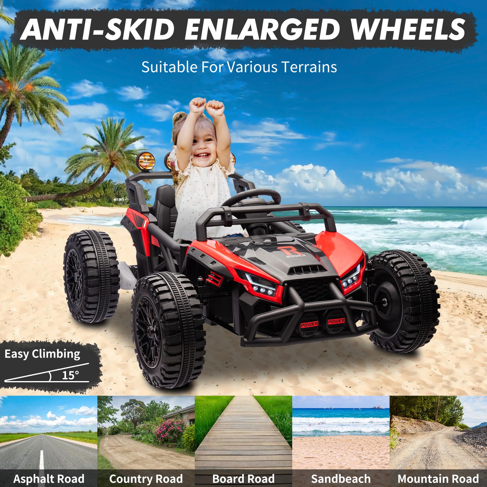 Garvee Ride - P Series: 24V Electric UTV,Ride On Toys for Big Kids,2x130W Powerful Electric Car with Remote Control， 4 Shock Absorbers，LED Lights,Music for Boys and Girls,Red