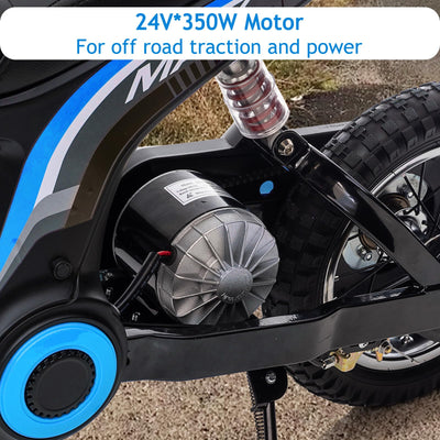 Garvee Ride - T Series: 24V-10A 350W Ride On Electric Dirt Bike For Kids Ages 13+, 14.29MPH, 3-Speed - Blue-9