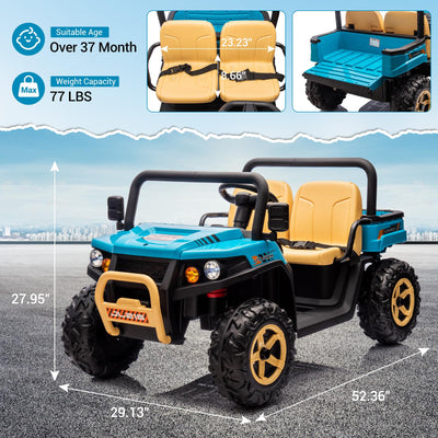 Garvee Ride - P Series: 24v Ride On Dump Truck, 2 Seater Electric Ride On Car Toy for Kids, Battery Powered UTV with 4x35W Motors, Shovel, Bluetooth, Remote Control, Music, LED Lights for Boys & Girls - Blue