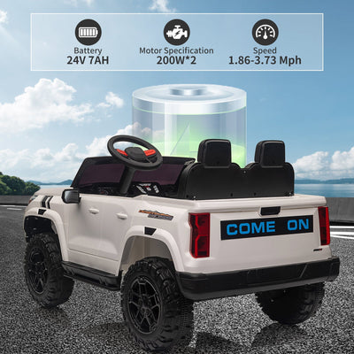 Garvee Ride - P Series: 24V Kids Ride On Car 2 Seater Electric Ride On Toy for Toddlers Battery Powered Truck Car With Remote Control, Battery Display, Handle, Trunk, LED Lights, Music (White)