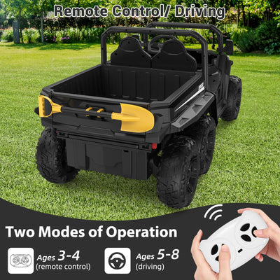 Garvee Ride - P Series: 24V 4WD Electric Ride On Dump Truck with Remote Control, 2-Seater, Music Player, LED Lights, Key Start Safety System, Durable Plastic, Off-Road Kids Toy for Ages 3+ - Black
