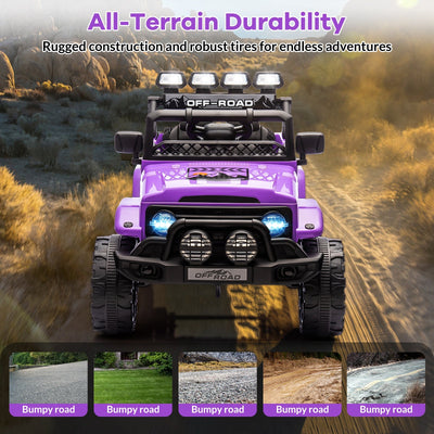 Garvee Ride - P Series: 12VElectric Ride on Truck Car For Kids Age 3+, Remote Control, Twin 25W Motors 3.1MPH Max Speed, Bluetooth USB Music Player, 4 Wheels Suspension LED Lights Safety Belt, Gift for Boy & Girl - Purple
