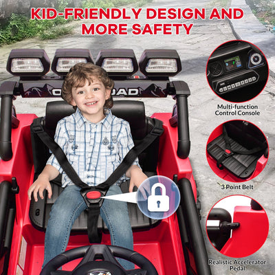 Garvee Ride - P Series: 12V Electric Ride on Truck Car For Kids Age 3+, Remote Control, Twin 25W Motors 3.1MPH Max Speed, Bluetooth USB Music Player, 4 Wheels Suspension LED Lights Safety Belt, Gift for Boy & Girl - Red