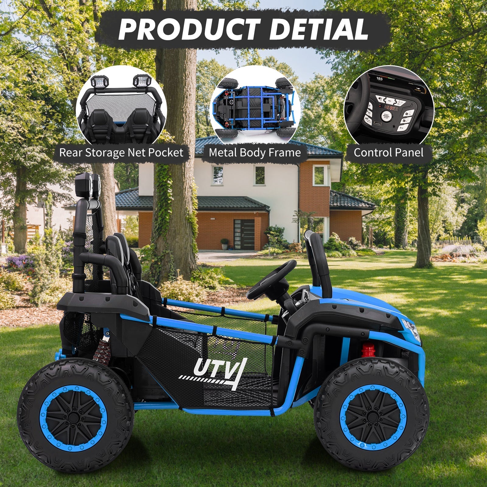 Garvee Ride - P Series: 2 Seater 24V Ride On Car,Electric Vehicle Utv Car for Kids,400W Motors Electric Truck With Remote,4.5MPH Max Speed,Four-Wheel Suspension，Music，Best Gift for Kids,Blue