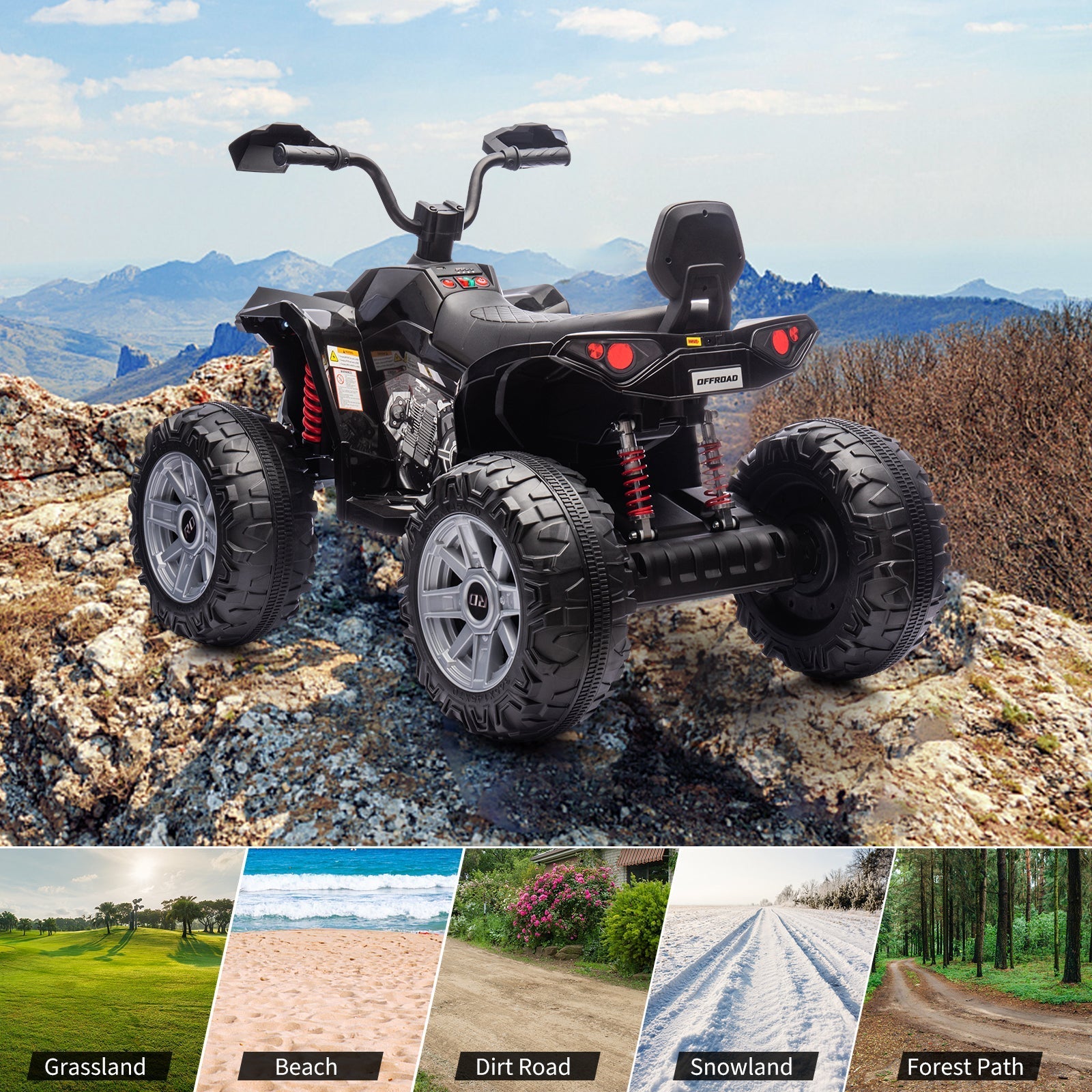 Garvee Ride - P Series: 24V 2-Seater Ride On ATV for Kids - 4-Wheel Battery Powered, High/Low Speed Modes, LED Lights, Music & Horn, Durable Wear-Resistant Wheels, Safe Non-Toxic Material, Outdoor Adventure - Black