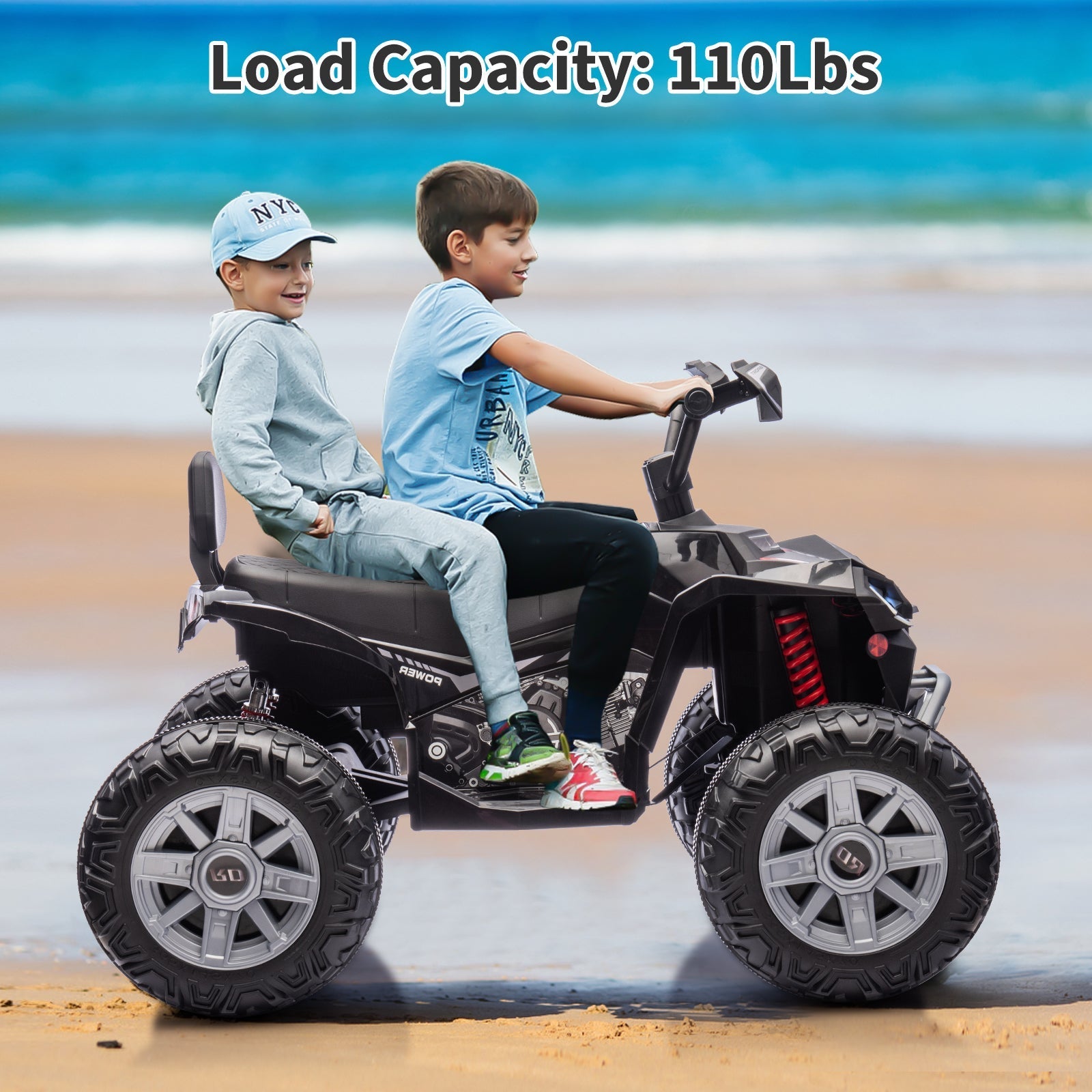 Garvee Ride - P Series: 24V 2-Seater Ride On ATV for Kids - 4-Wheel Battery Powered, High/Low Speed Modes, LED Lights, Music & Horn, Durable Wear-Resistant Wheels, Safe Non-Toxic Material, Outdoor Adventure - Black