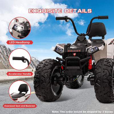 Garvee Ride - P Series: 24V Kids Quad ATV, Ride on Car 4WD Quad Electric Vehicle, 4x80W Powerful Engine, with 7AHx2 Large Battery, Accelerator Handle, EVA Tire, Full Metal Suspension, LED Light, Bluetooth&Music - White