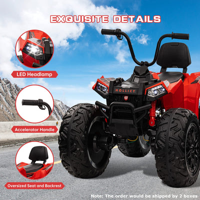 Garvee Ride - P Series: 24V Kids ATV, Ride on Car 4WD Quad Electric Vehicle, 4x80W Powerful Engine, with 7AHx2 Large Battery, Accelerator Handle, EVA Tire, Full Metal Suspension, LED Light, Bluetooth&Music - Red