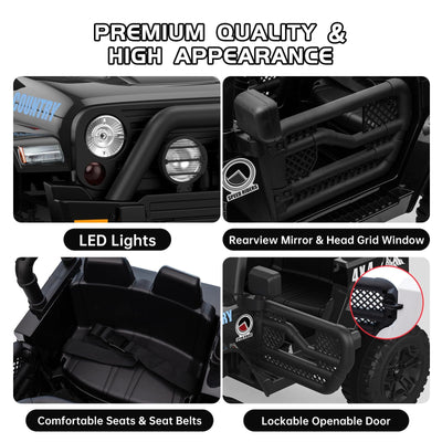 Garvee Ride - P Series: 12V Kids Ride On Truck Car w/Parent Remote Control, Spring Suspension, Led Lights,3 Speed Adjustable, Kids Gift for Boys and Girls - Black