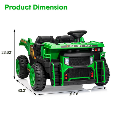 Garvee Ride - P Series: 24V Ride On Dump Truck, 2 Seater Electric Cars for Kids with Remote Control, Dump Bed, Shovel, Music, Led, Wheel Shock Absorption,Ride On Construction Vehicle Four- for Kids 3+,Green
